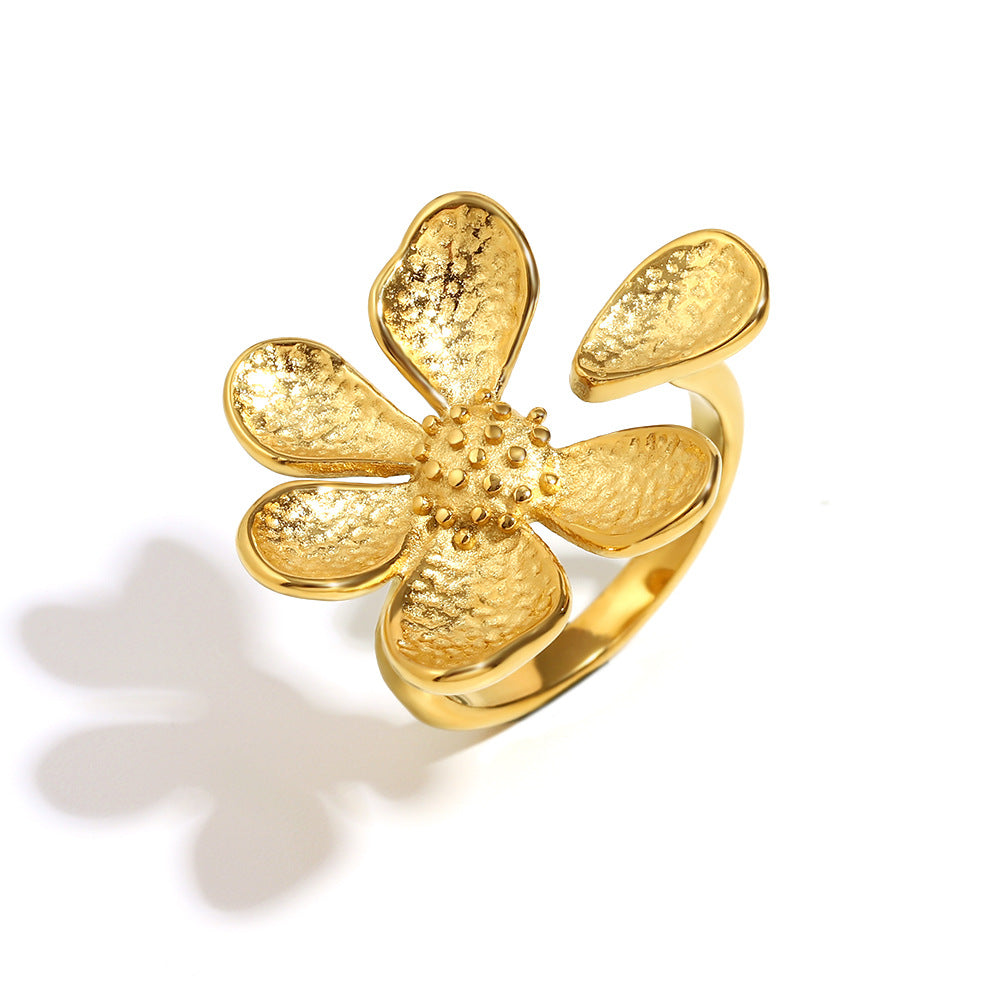 Zoei Floral Bloom Ring - Floral Open Ring - Gold [IKXRJIHZ]