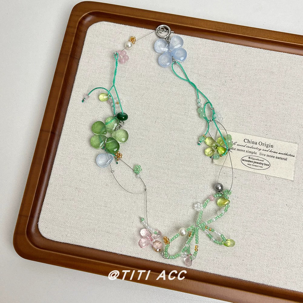 Svea Floral Bead Necklace - Green Flower Necklace [Q9JF7W3Y]