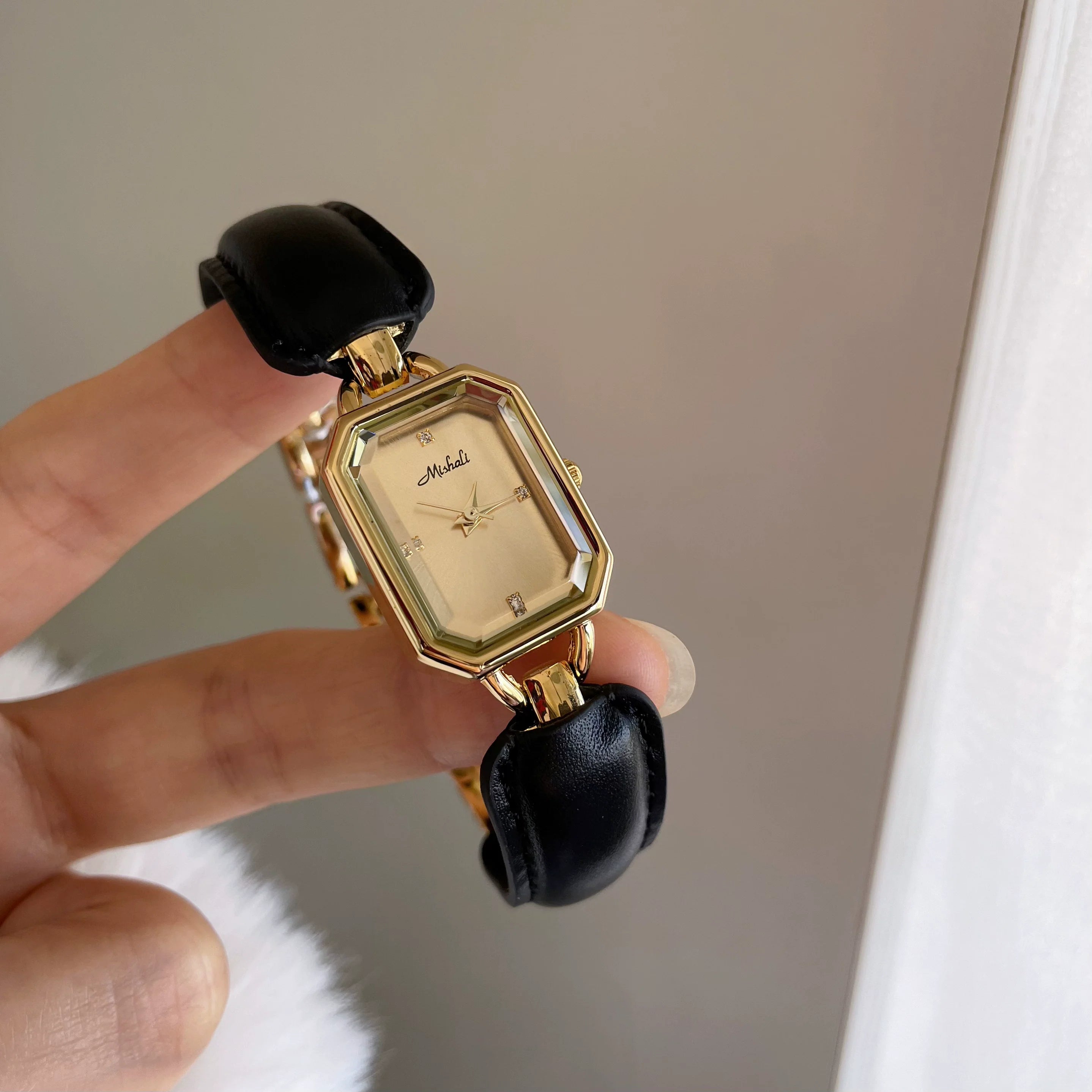 Joelle Luxe Chain Watch - Gold Dial Black Strap