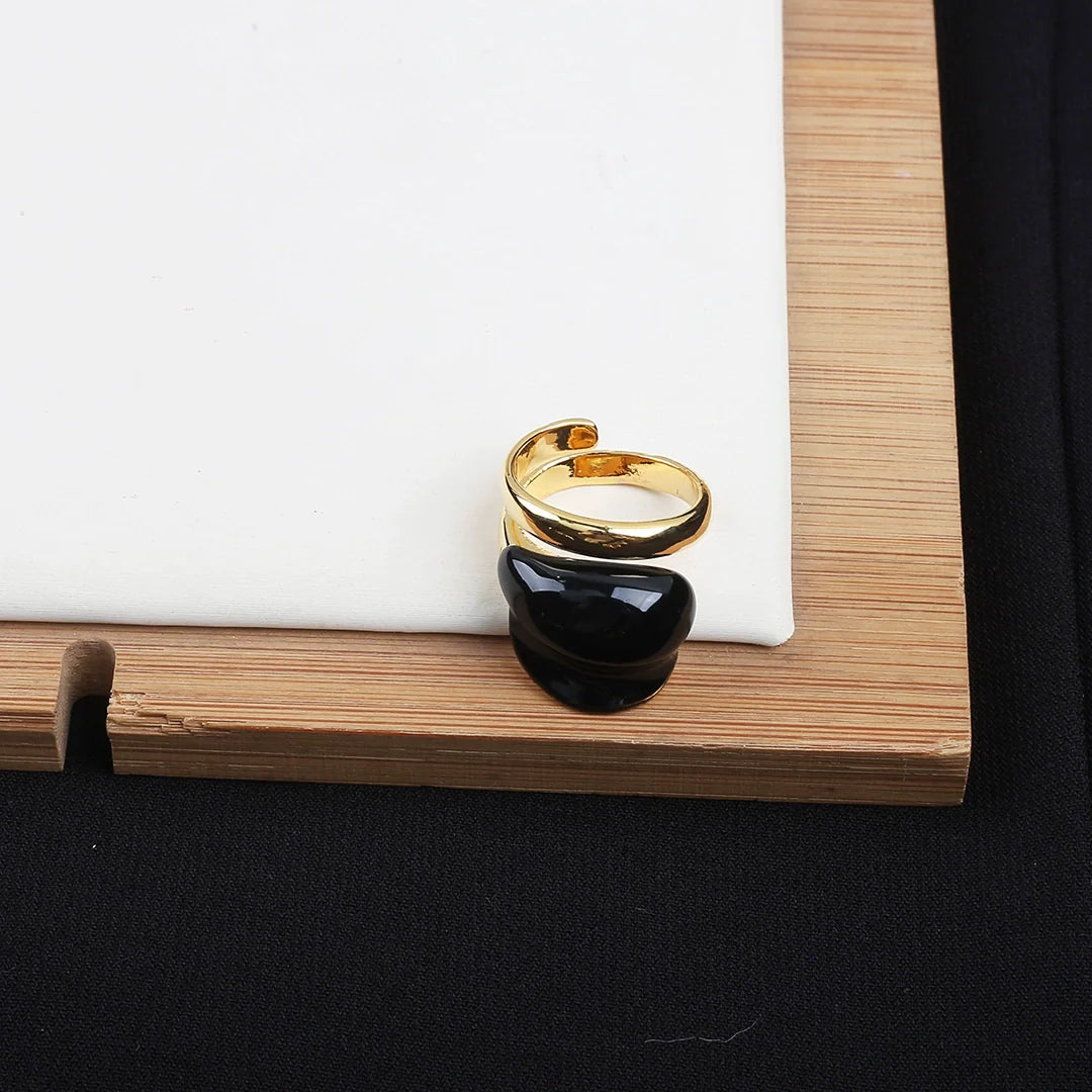 Holley Retro Color-Block Ring - Black + Gold