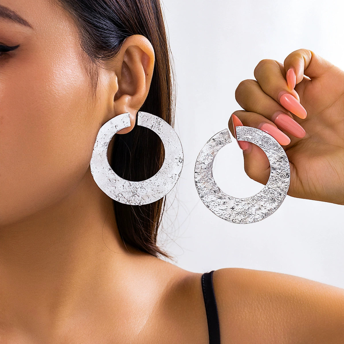 Fraidy Asymmetric Textured Earrings - Style 04 Silver Tone [085E29VI]