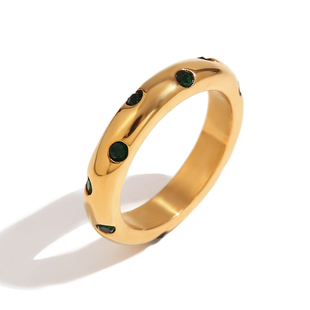Catelyn Double Polaris Ring - Round Diamond Plain Ring - Gold Green - Size 6 [9Z9NCW1F]