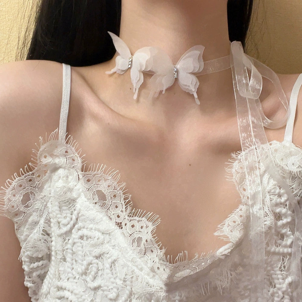 Kacey Butterfly Satin Choker - White [F8P4XZ08]