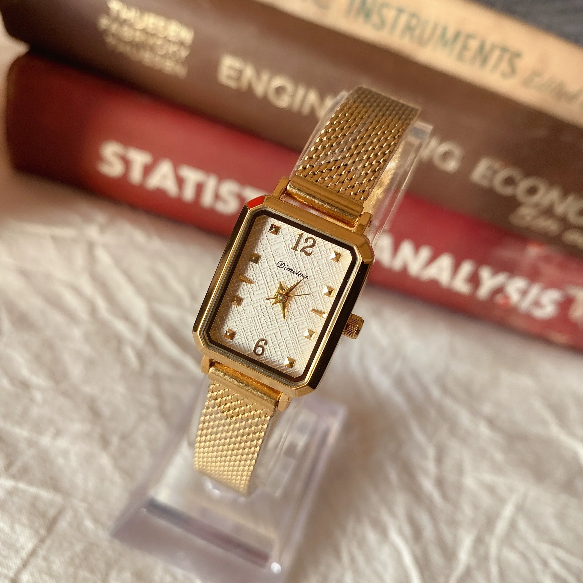 Destiny Vintage Square Gold Watch - Gold Mesh Strap