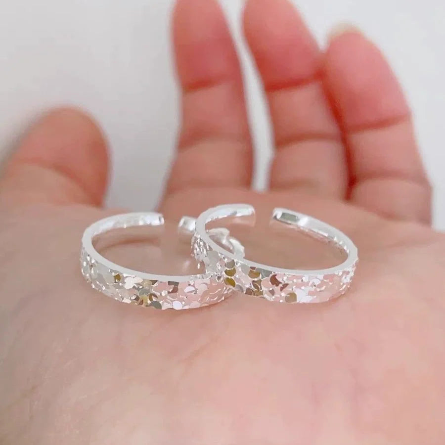 Nayely Crushed Ice Adjustable Ring - Silver Crushed Ice