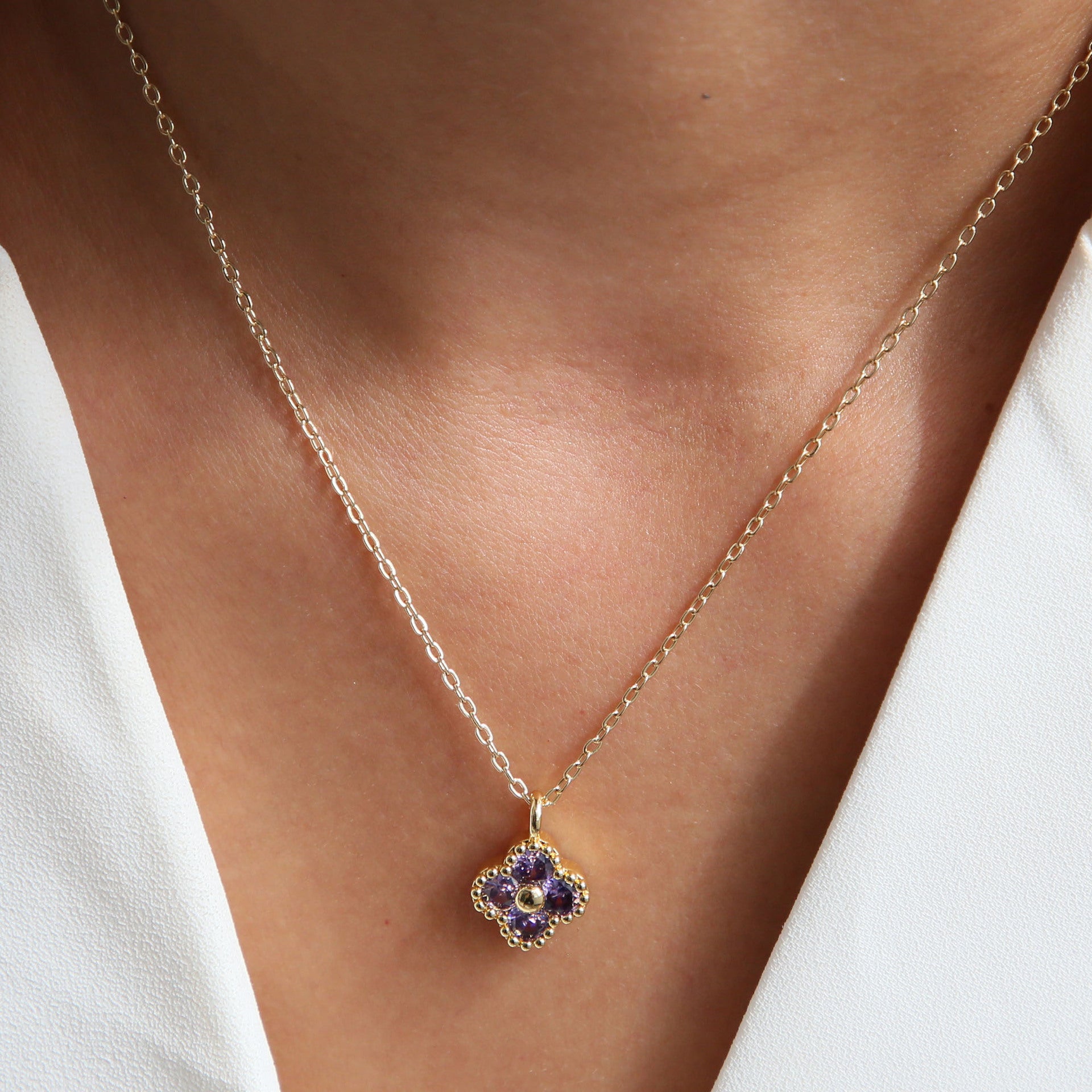 Annamae Clover Charm Necklace - Purple Zircon Necklace [DQ2SI7AJ]