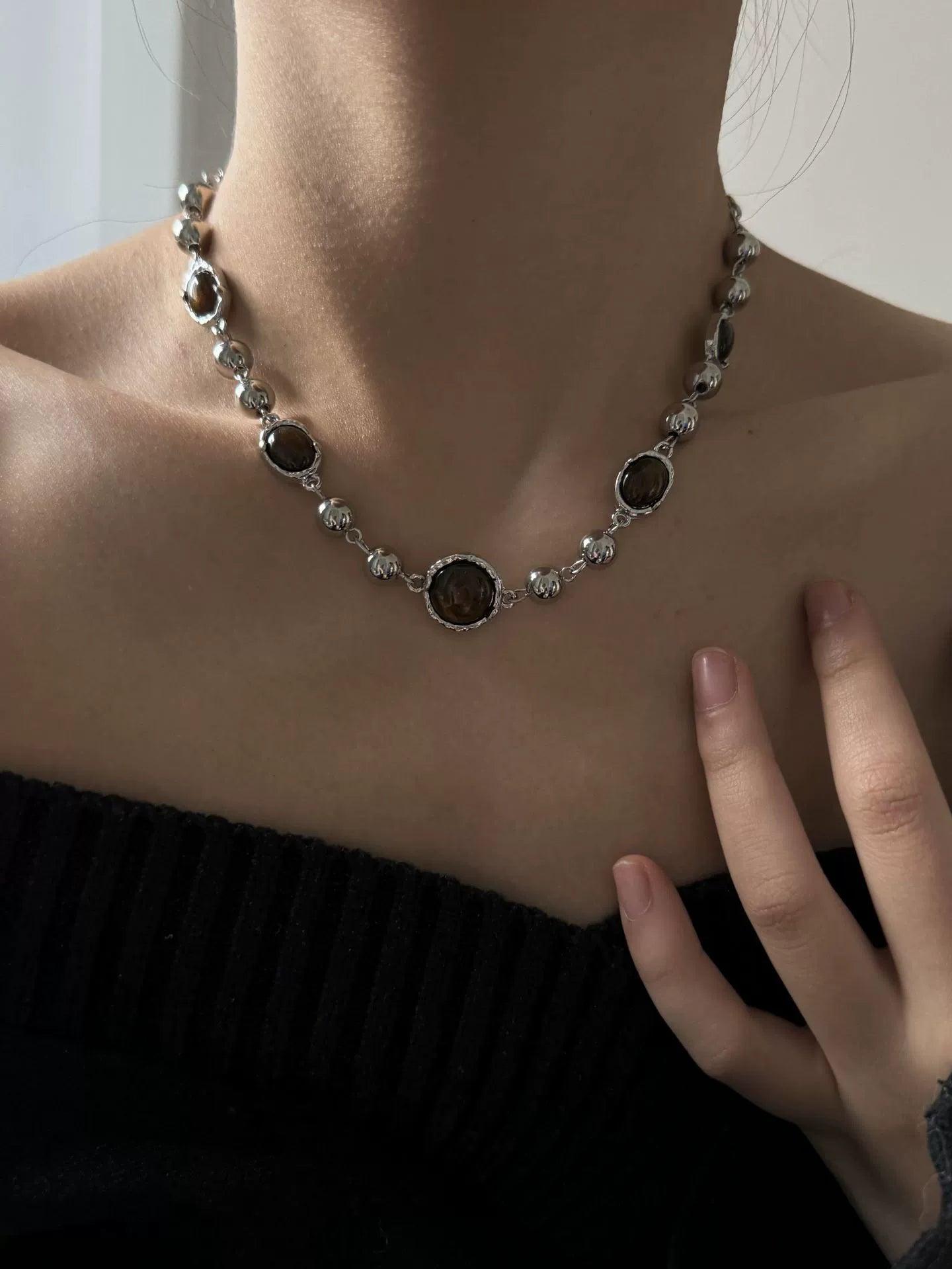 Ahuva Cat Eye Stone Necklace - Brown Cat Eye Stone Necklace