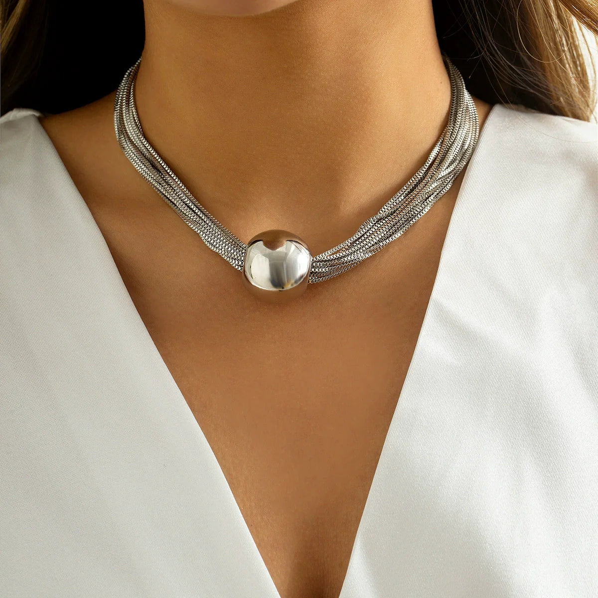 Leylani Layered Orb Chain - Silver-tone Necklace