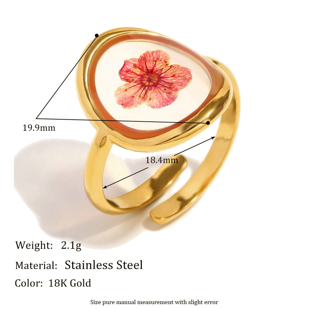 Eniola Vintage Gold Flower Ring - Red Dried Flower Round Ring - Gold [9KDQ2RUM]