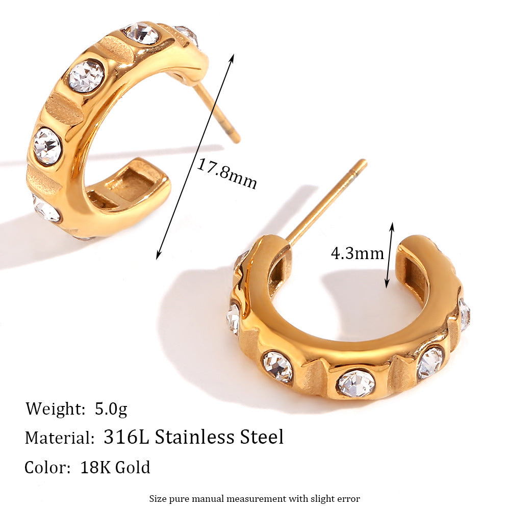 Amberley Hammered Geometric Earrings - Faceted Rhinestone C-Shape Earrings - Gold [9OEA98XI]