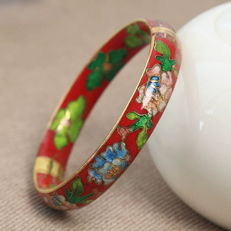 Alizabeth Peony Cloisonné Bangle - Red [RJL549YQ]