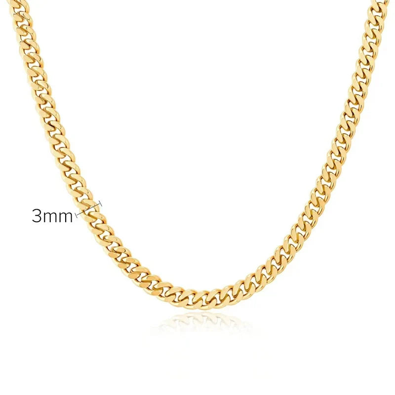 Brynnlee Layered Chain Necklace - Titanium Steel 3mm Classic Cuban Chain