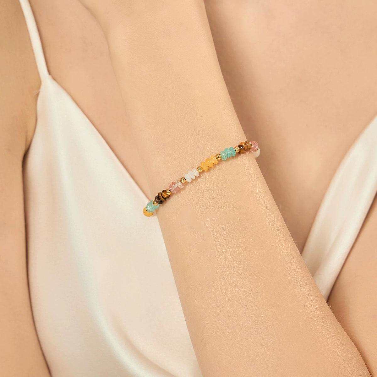Nimrat Colorful Beaded Pearl Necklace - Real Gold Plated Natural Stone Bracelet [RAPJMZ53]