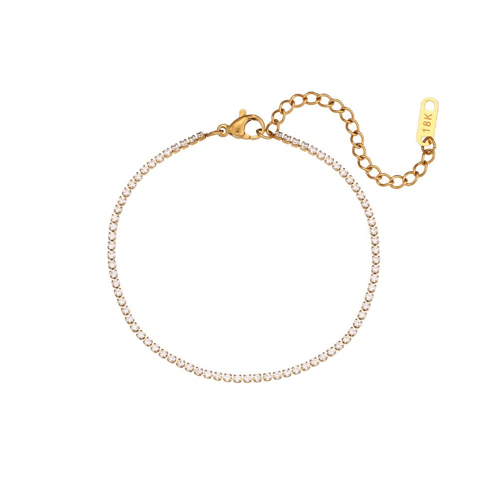 Berlin Refined Zircon Necklace - 2mm Zircon Bracelet 16+5cm - Gold [P2QAKJ4Y]