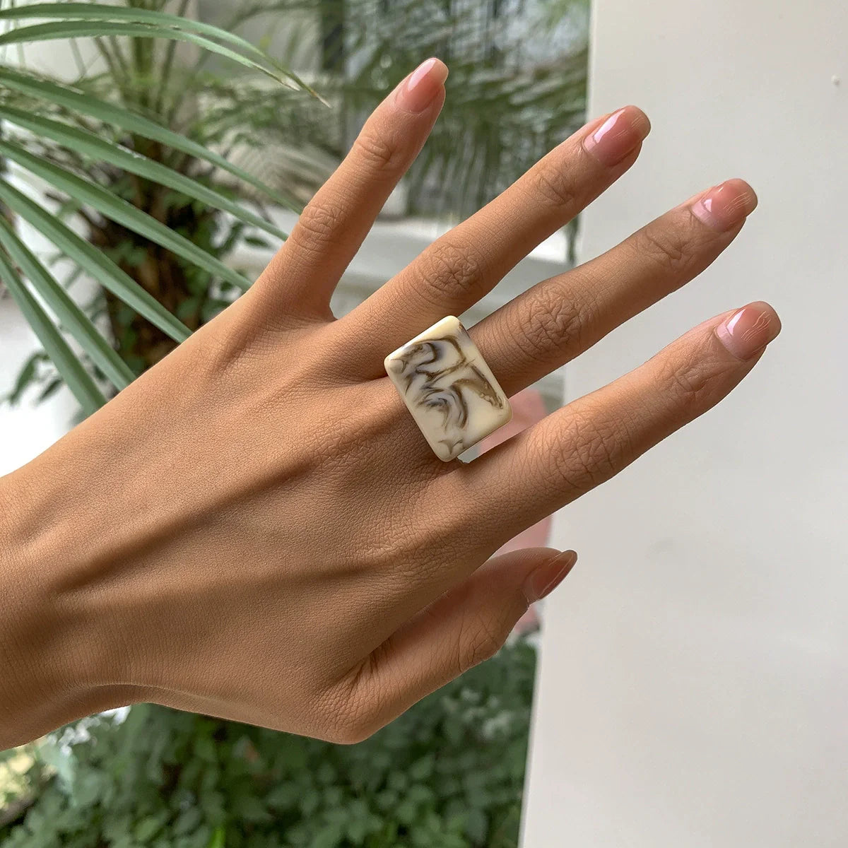 Miriam Chunky Square Resin Ring - Off-white