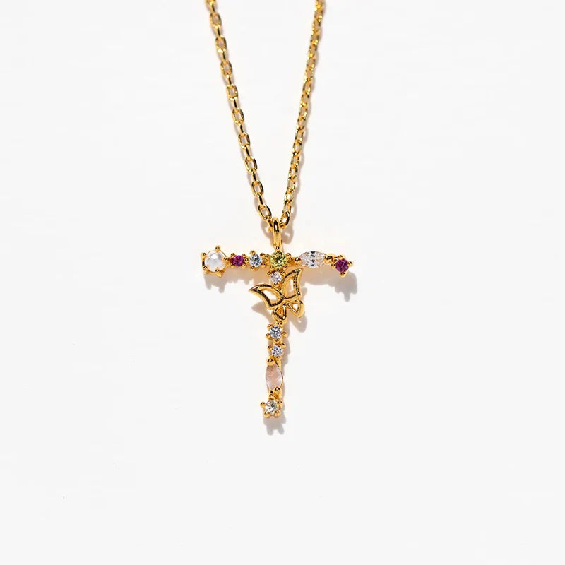 Joelle Golden Butterfly Initial Necklace - T Initial