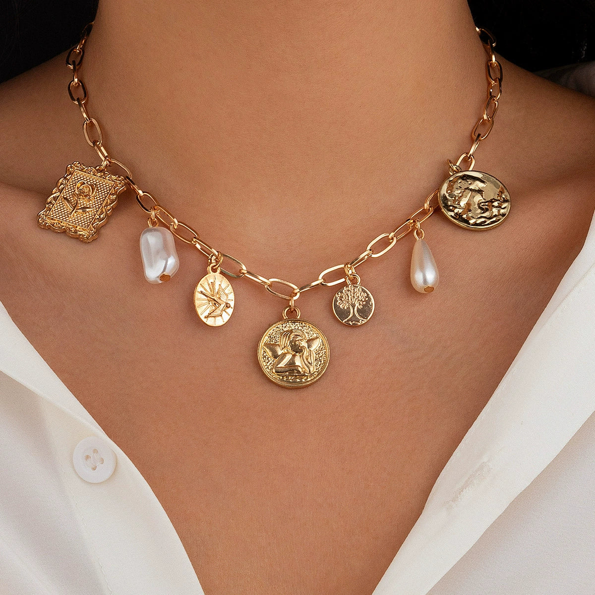 Iniya Dainty Pendant Necklace - 06 Gold Dainty Multi-Charm [2M0F431I]