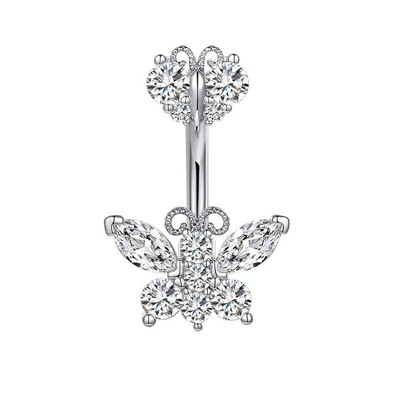 Keely Zircon Bow Navel Ring - White (Platinum) [7ZVUD6WH]