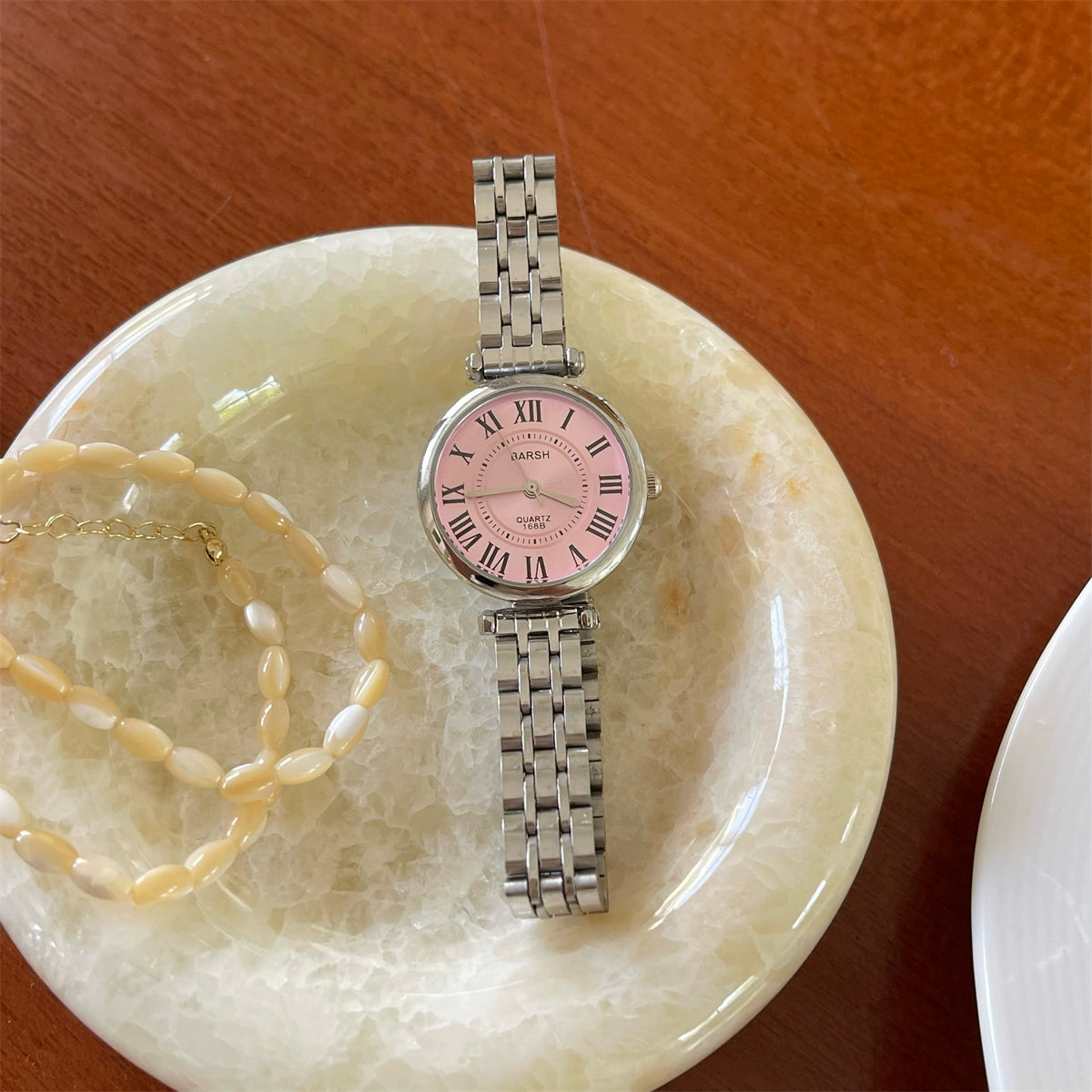 Corie Classic Roman Watch - Silver Strap Pink Dial [I47EGRKN]