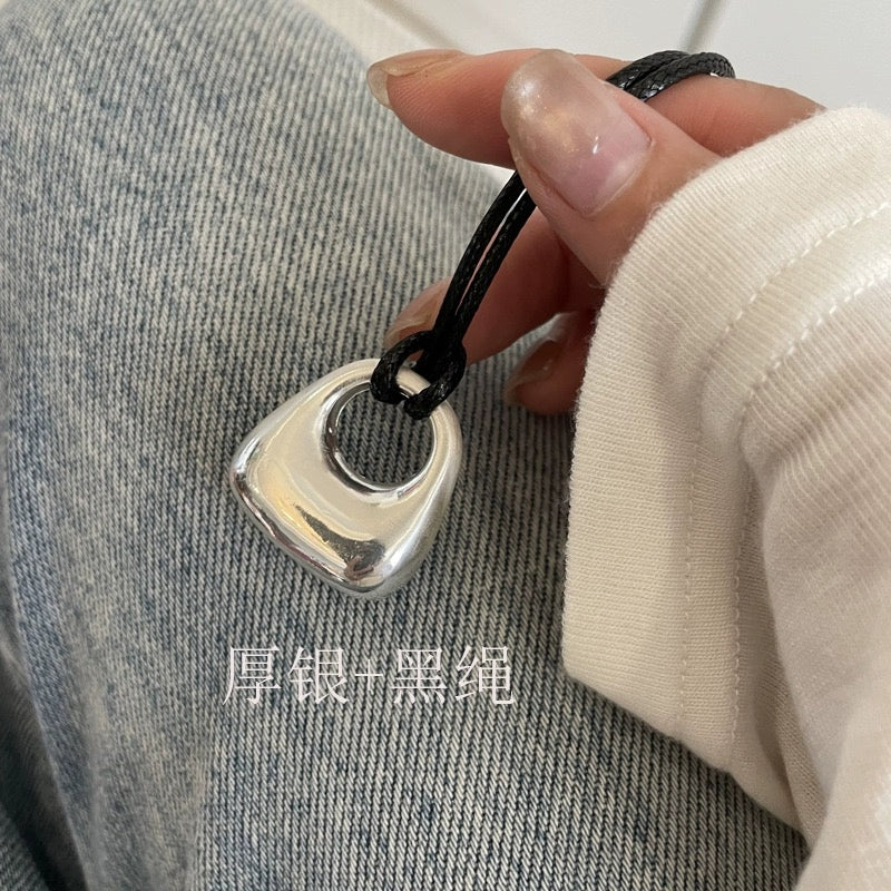 Chloie Sculptural Pendant Necklace - Thick Silver Pendant with Black Cord [6ALYW67H]