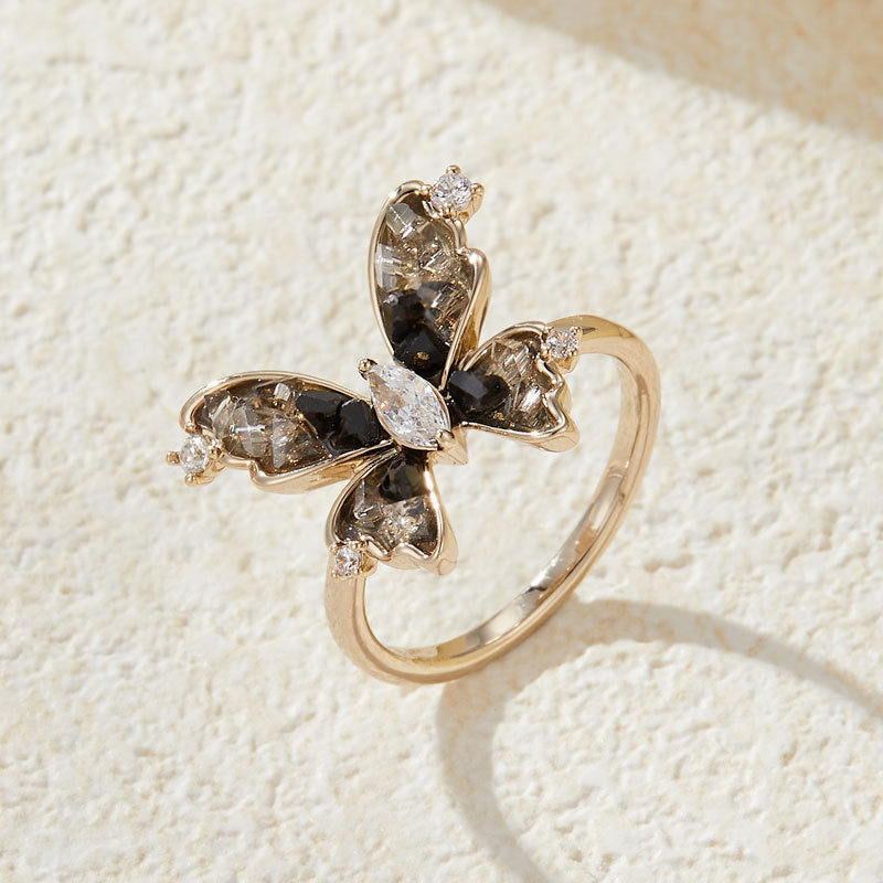 Anorah Vintage Black Butterfly Ring - Style 1 [QM7UTQVY]