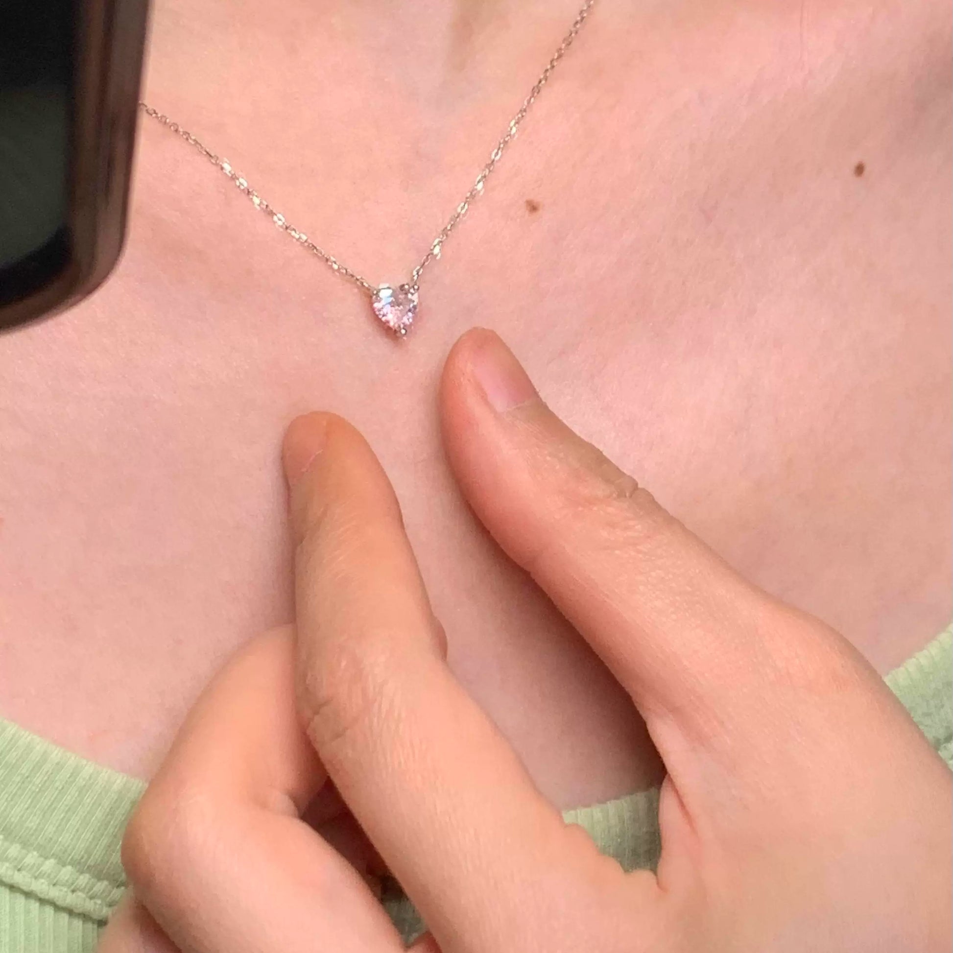 Jacee Pink Zircon Heart Necklace - Pink Little Heart Necklace