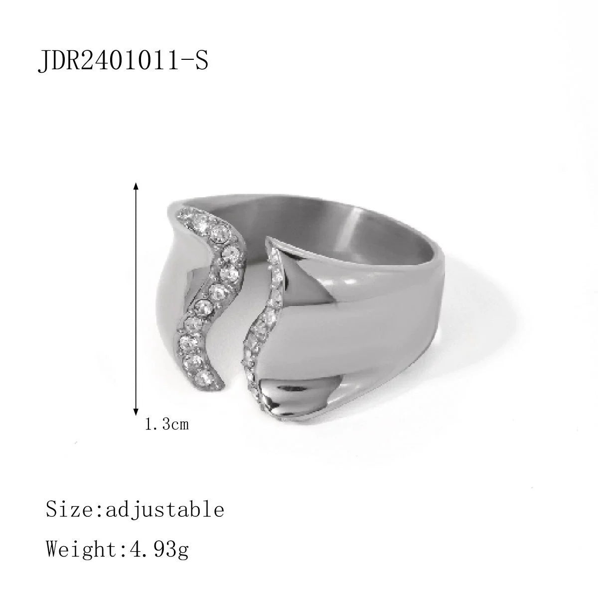 Deborah Wavy Rhinestone Ring - Silver Tone