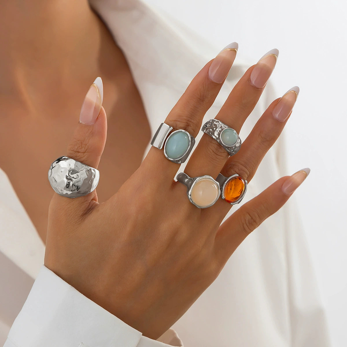 Kymber Stackable Gemstone Ring Set - Silver Tone 5-Piece Set [UI0OCSEO]