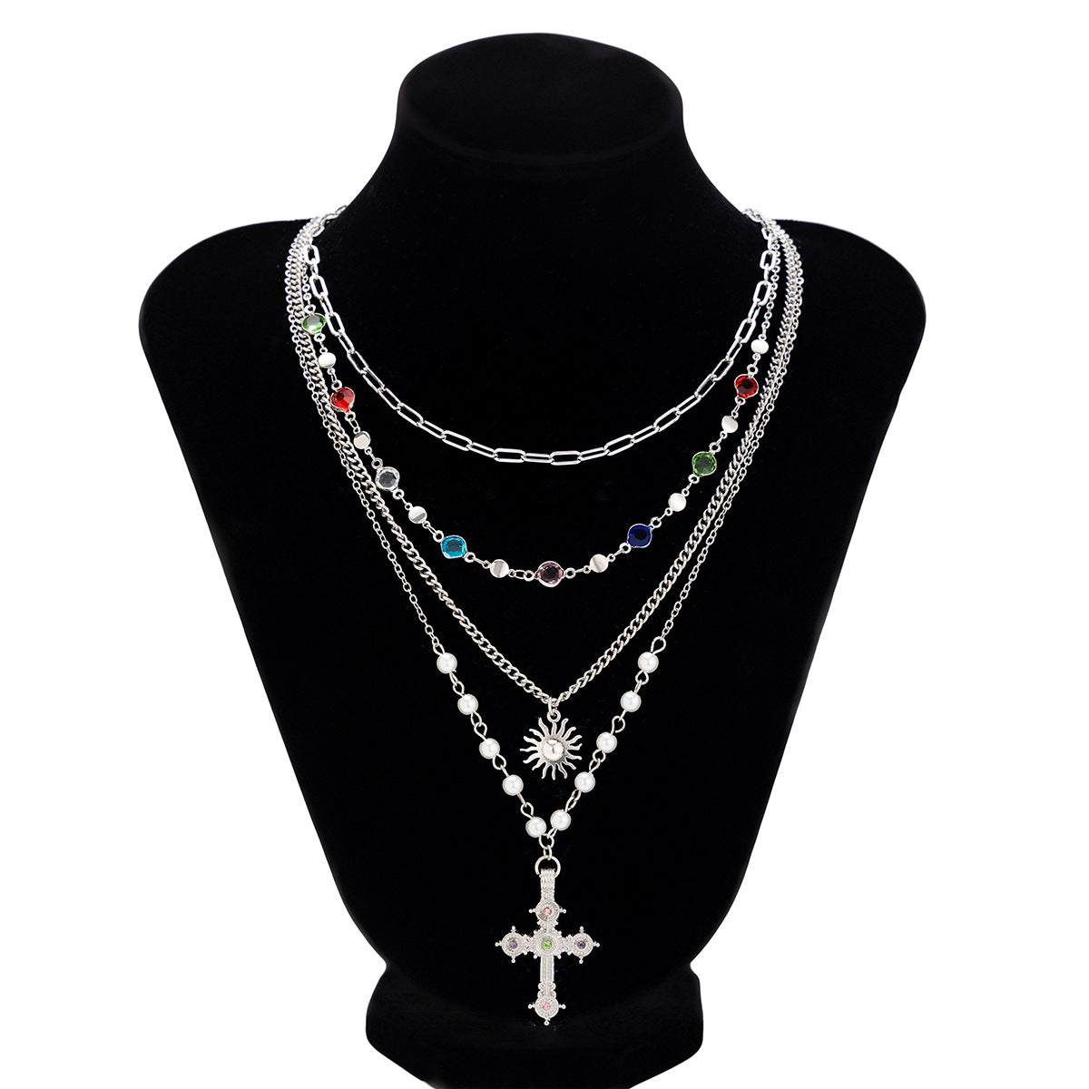 Emersynn Crystal Sun Cross Necklace - Silver [P8A8CGW4]