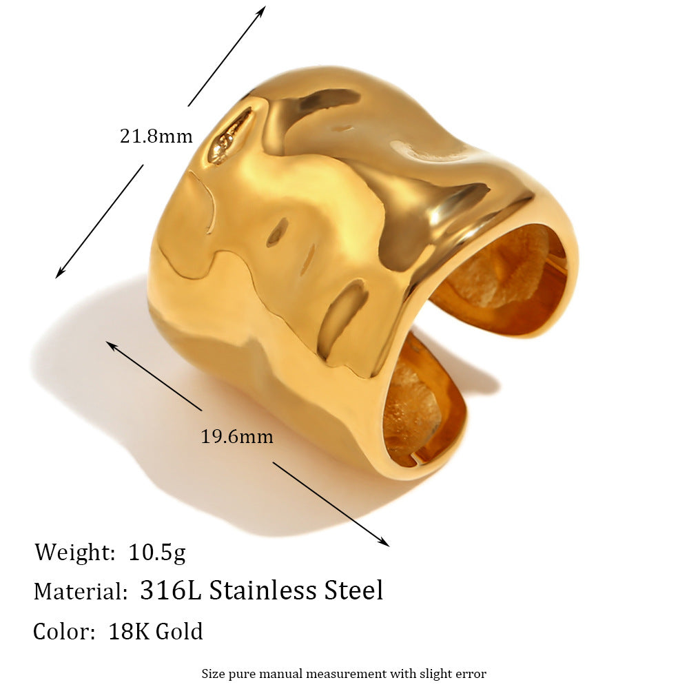Avri Geometric Ring Collection - Wavy Wide Open Ring - Gold [4BA830QN]