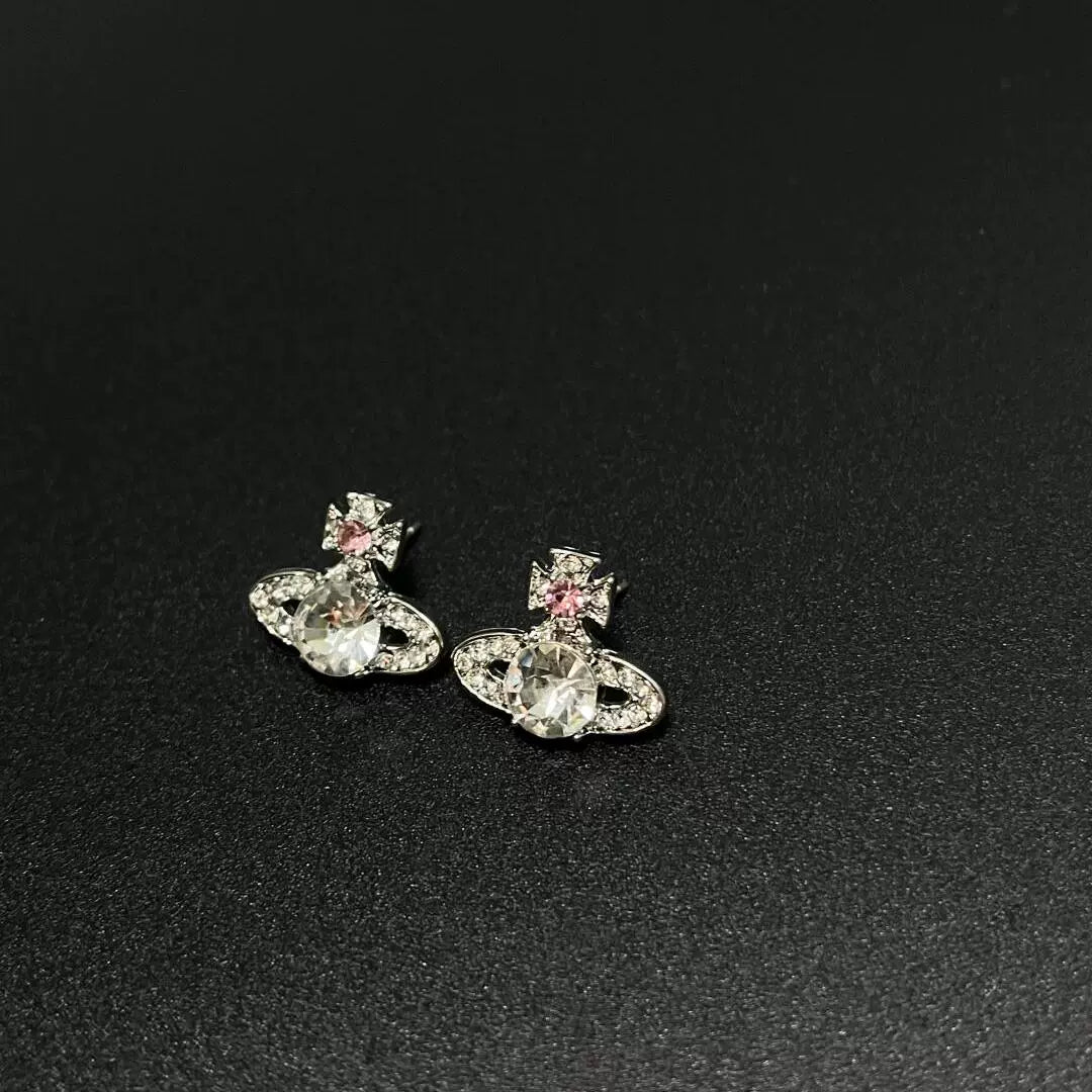 Myonna Saturn Crystal Studs - White Crystal Saturn Stud