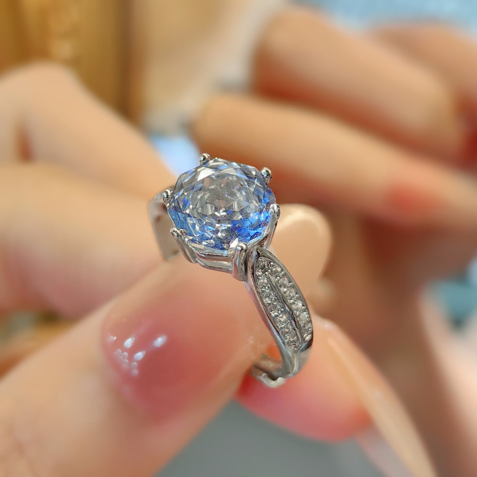 Gracy Floral Gemstone Jewelry Set - Tanzanite Ring (Adjustable) [EI9JS19L]