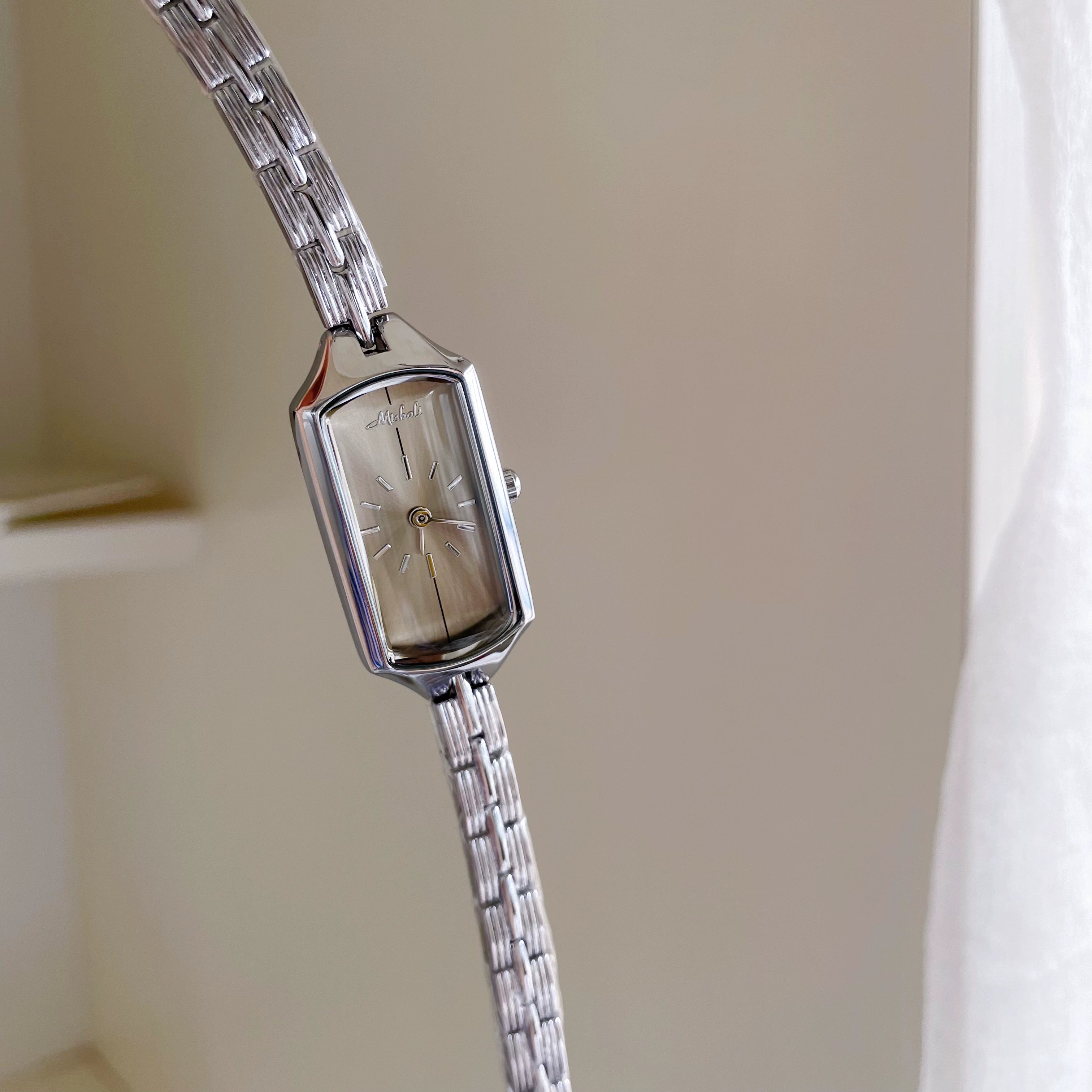 Brynnleigh Sleek Rectangular Watch - Silver Case Gray Face [AYMRFZRA]