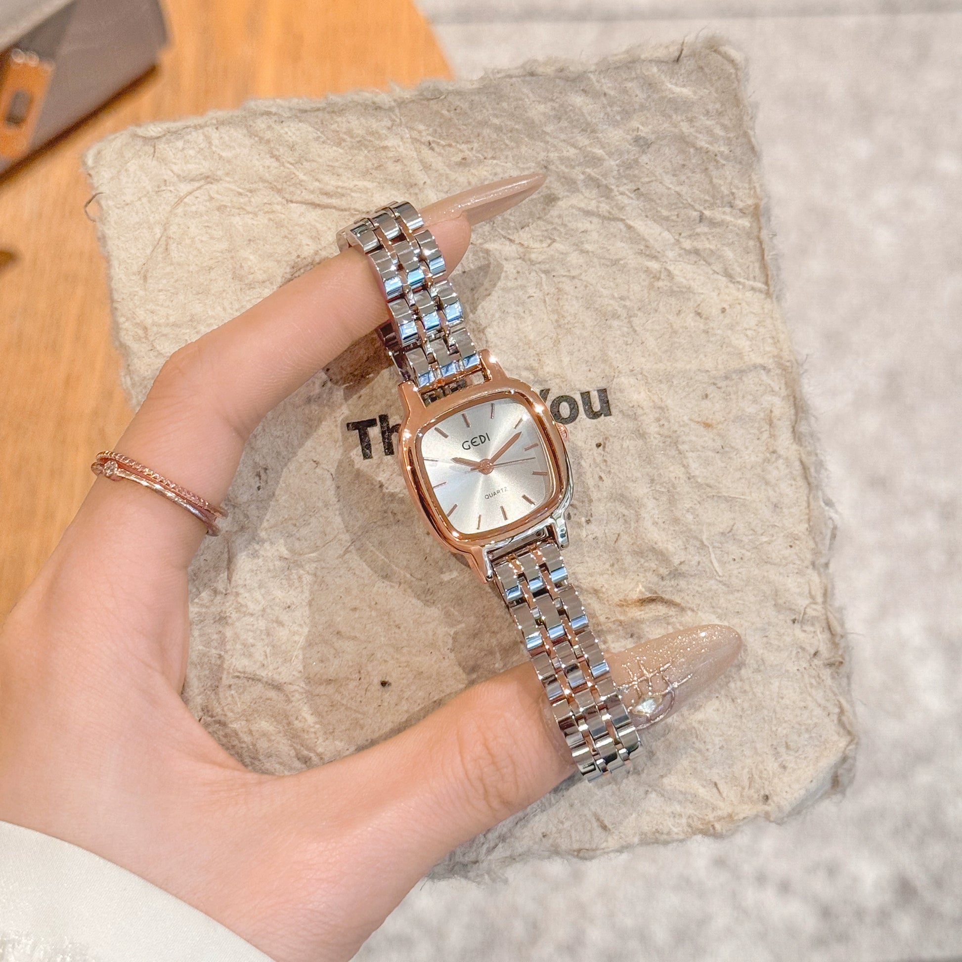 Malania Elegant Square Watch - Rose Gold & White [85AB2FSR]