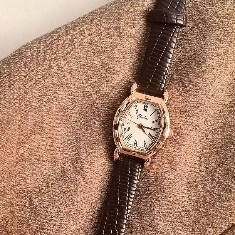 Zehra Elegant Bathtub Watch - Vintage Tonneau Coffee Leather Band [DWWOHYH2]