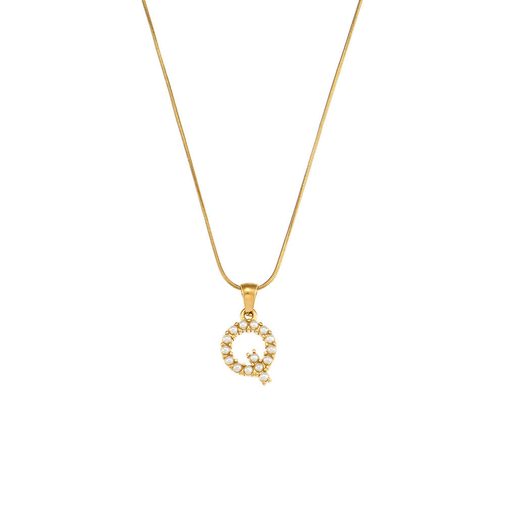 Makiah Letter Pearl Necklace - Letter Q [LY9821ZL]