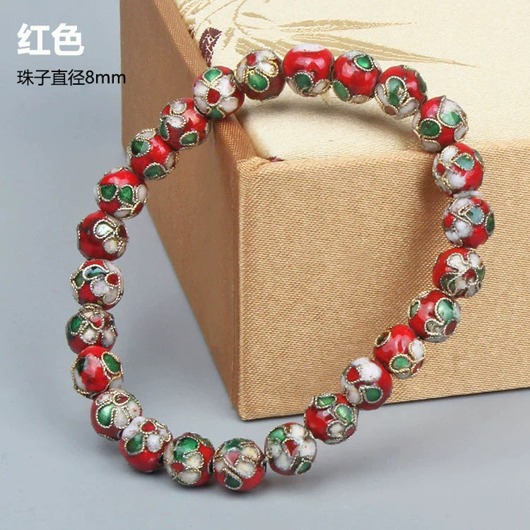 Azuri Enamel Filigree Bracelet - Red 0.8cm (25 beads)