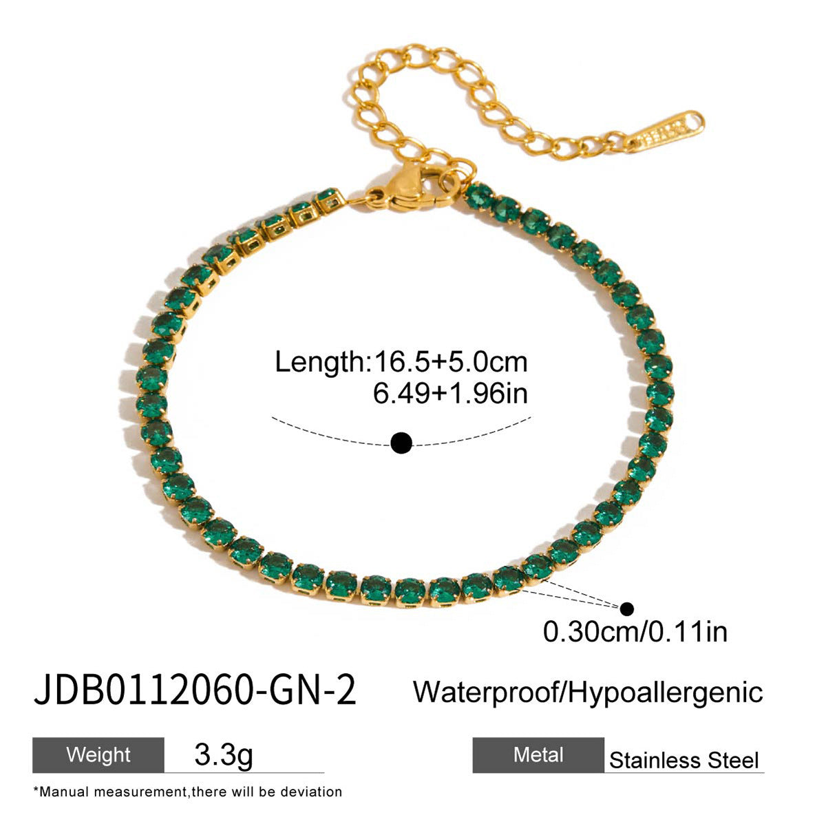 Rosita Zircon Heart Bracelet - JDB0112060-GN-2 [YC7U360H]