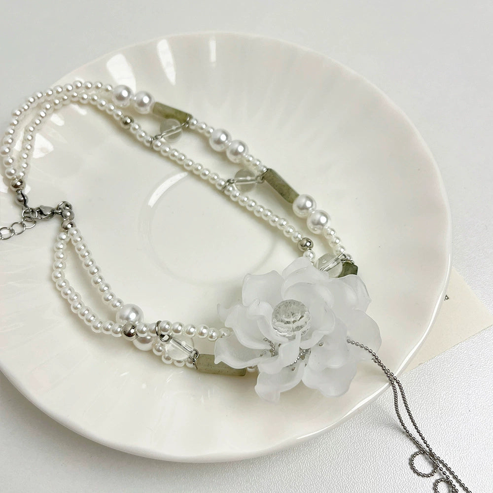 Ottilie Camellia Pearl Necklace - Flower Pearl Necklace [RAG57RR3]