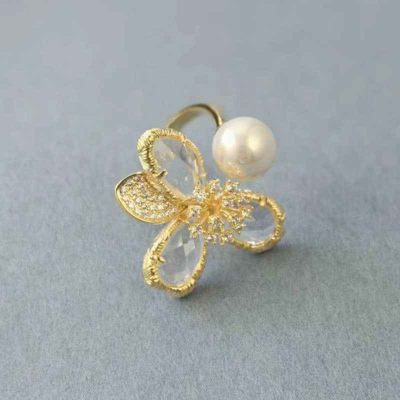 Amaya Pink Crystal Flower Ring - Style 2 [UAN5BLSE]