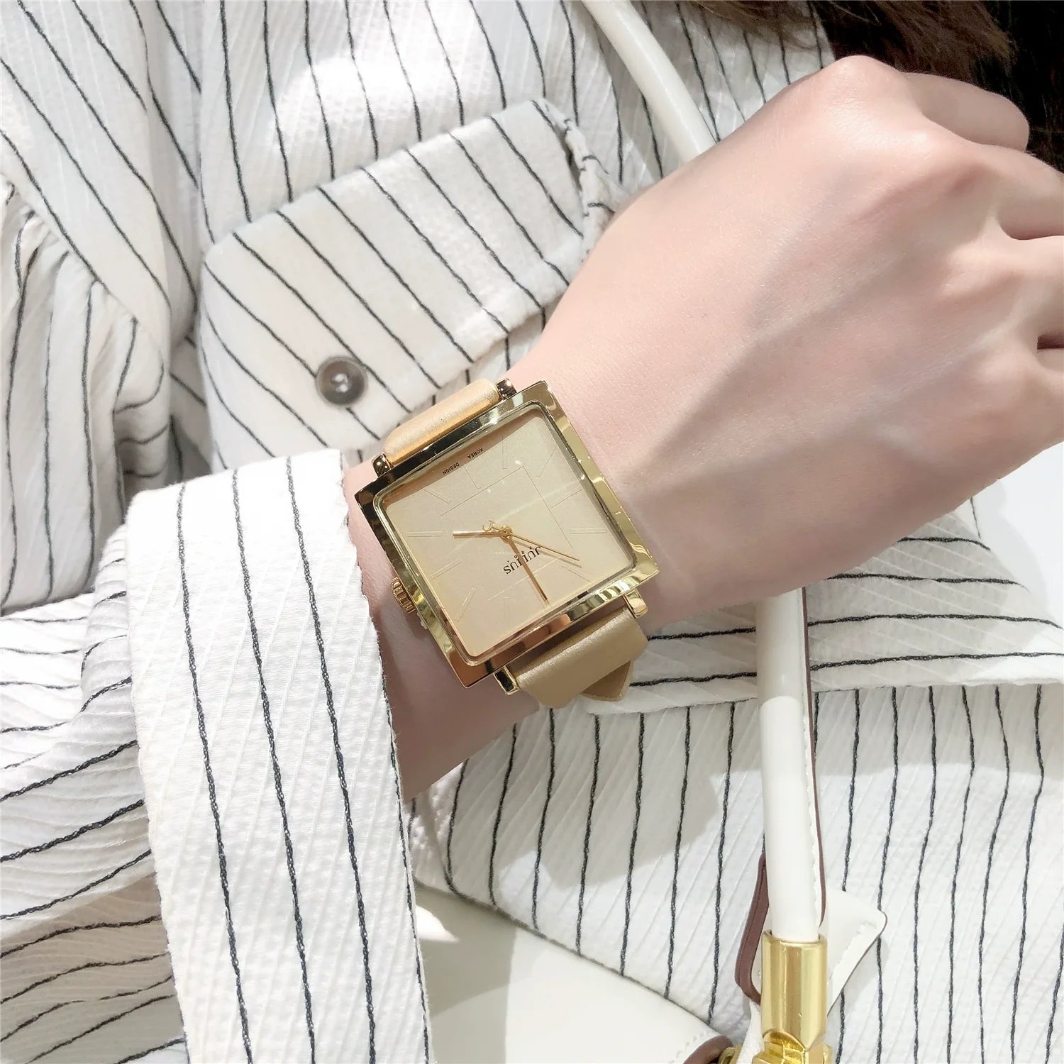 Mehlani Square Leather Watch - Gold