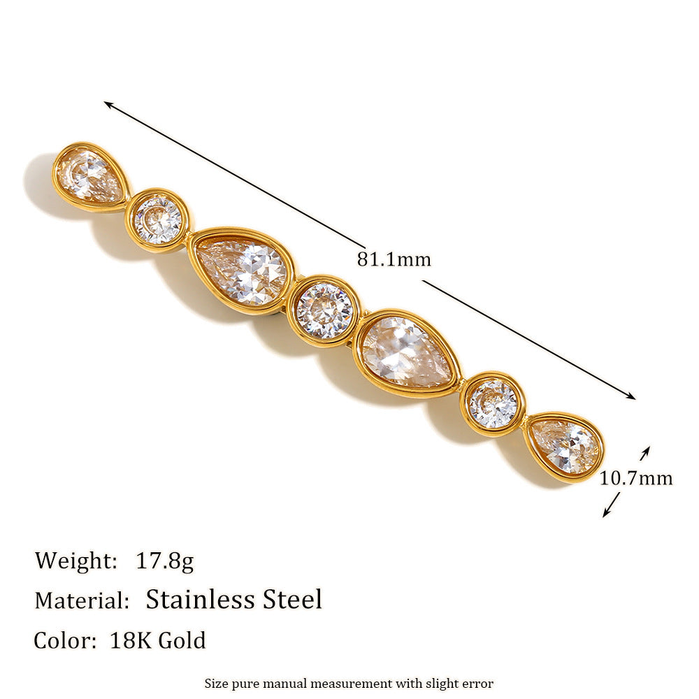 Rona Elegant Gold Brooch - Water Drop Round Diamond Strip Brooch - Gold [ZCCAOPJA]
