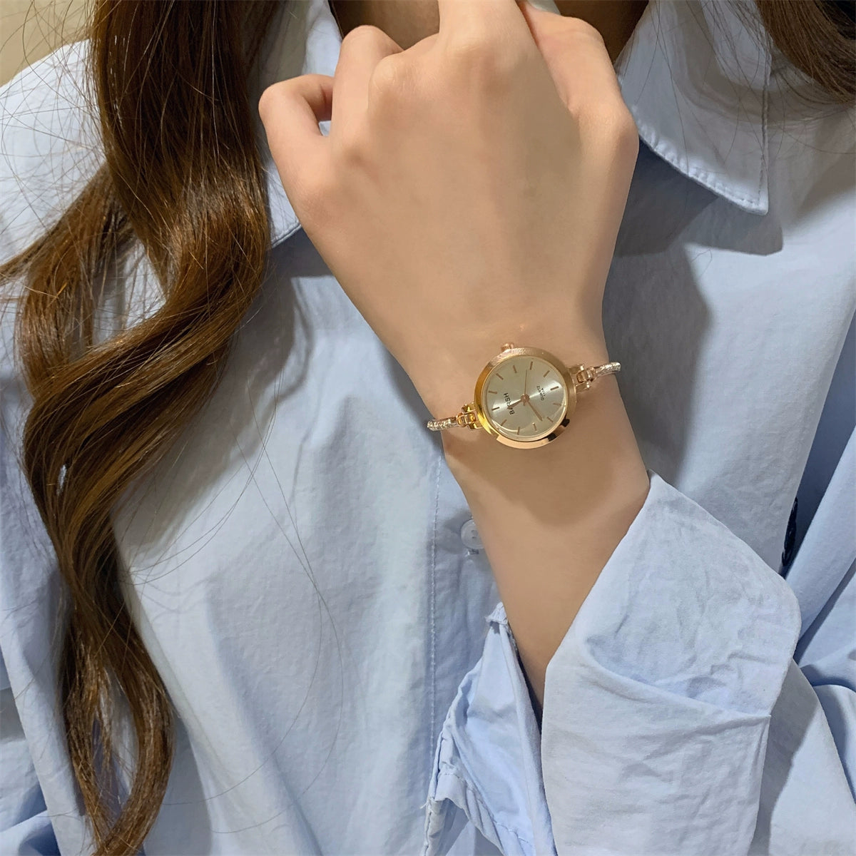 Ophelia Chain Bracelet Watch - Rose Gold Band White Dial (Stick Markers) [GMNDKOGH]