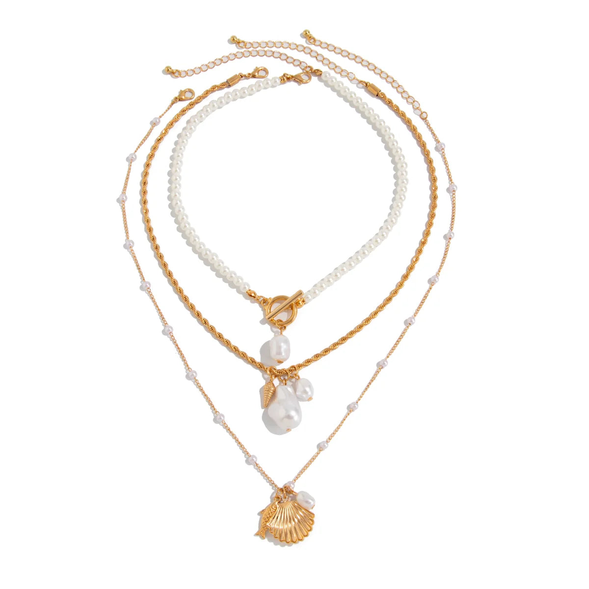 Azaria Layered Pearl Necklace Set - Gold