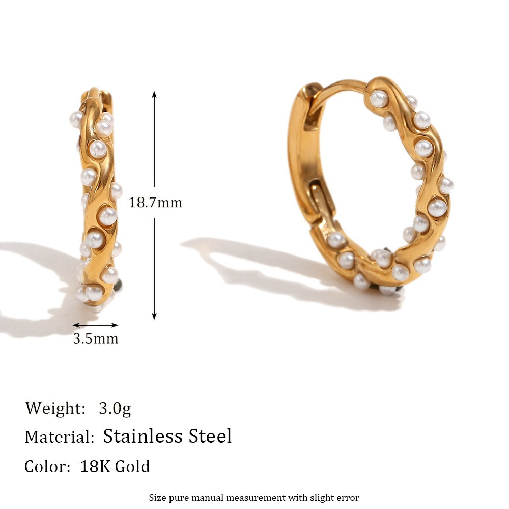 Maira Gold Petal Earrings - Irregular Twisted Hoop - Gold with Pearl [DENSVIAT]