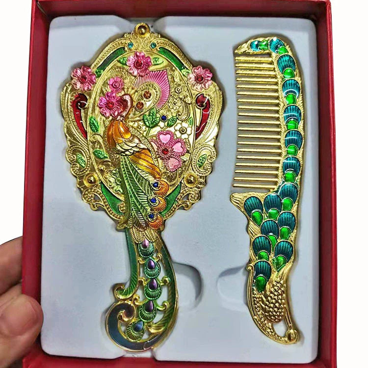 Hillary Vintage Mirror Set - Golden Single Phoenix - Red Box