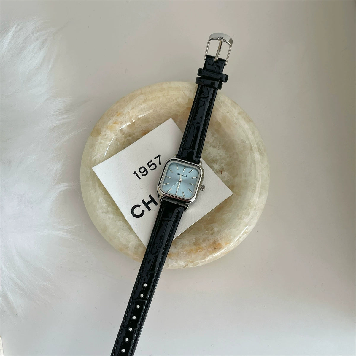 Koi Minimalist Square Watch - Black Strap Blue Dial [7JXIO3M4]