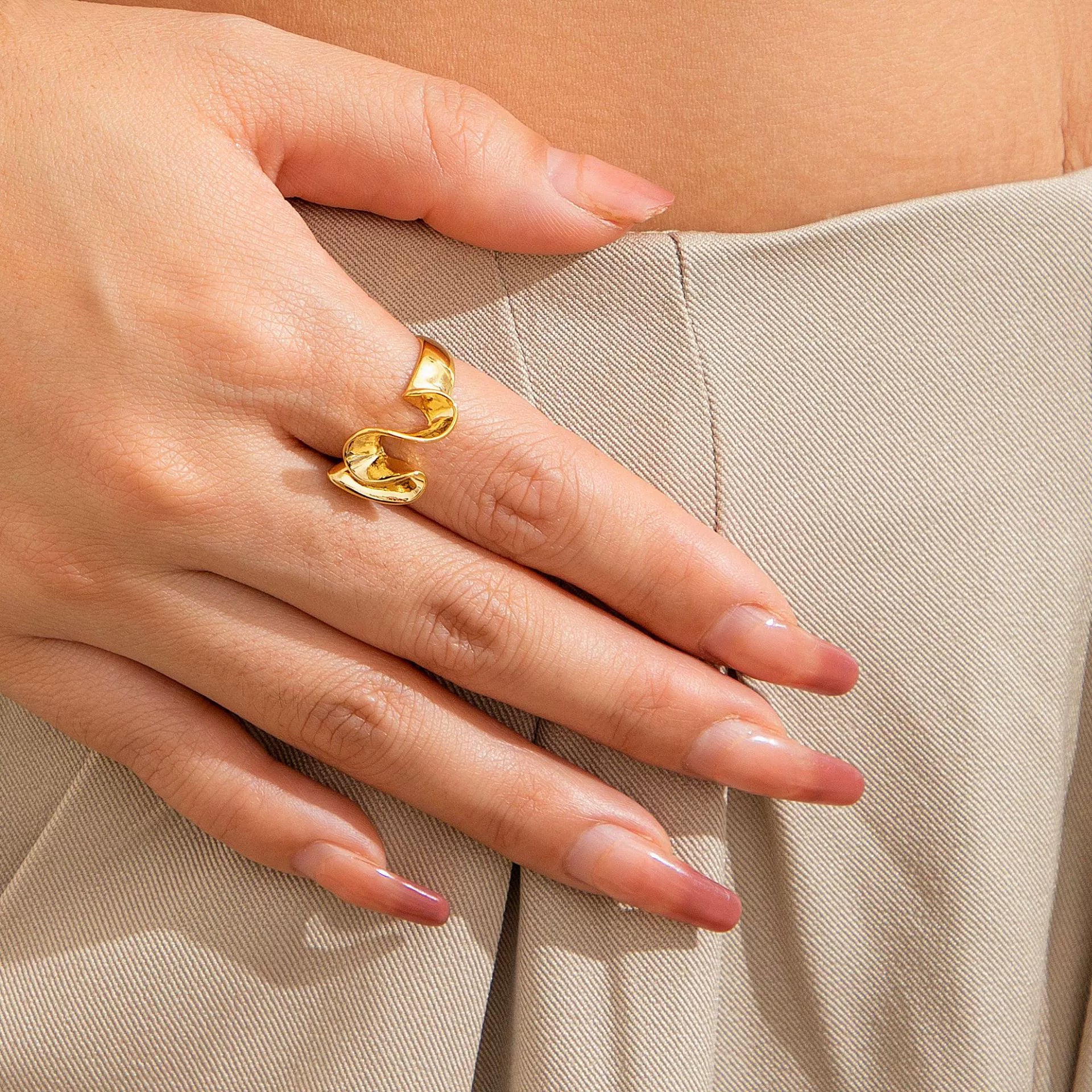 Katy Liquid Metal Open Ring - Design 02 - Light Gold [12EPNZGW]