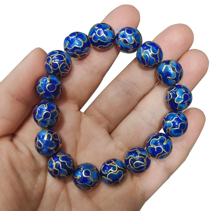 Charlie CloisonnŽ Beaded Bracelet - Blue 'Ten Thousand Flowers' - 12mm Bead