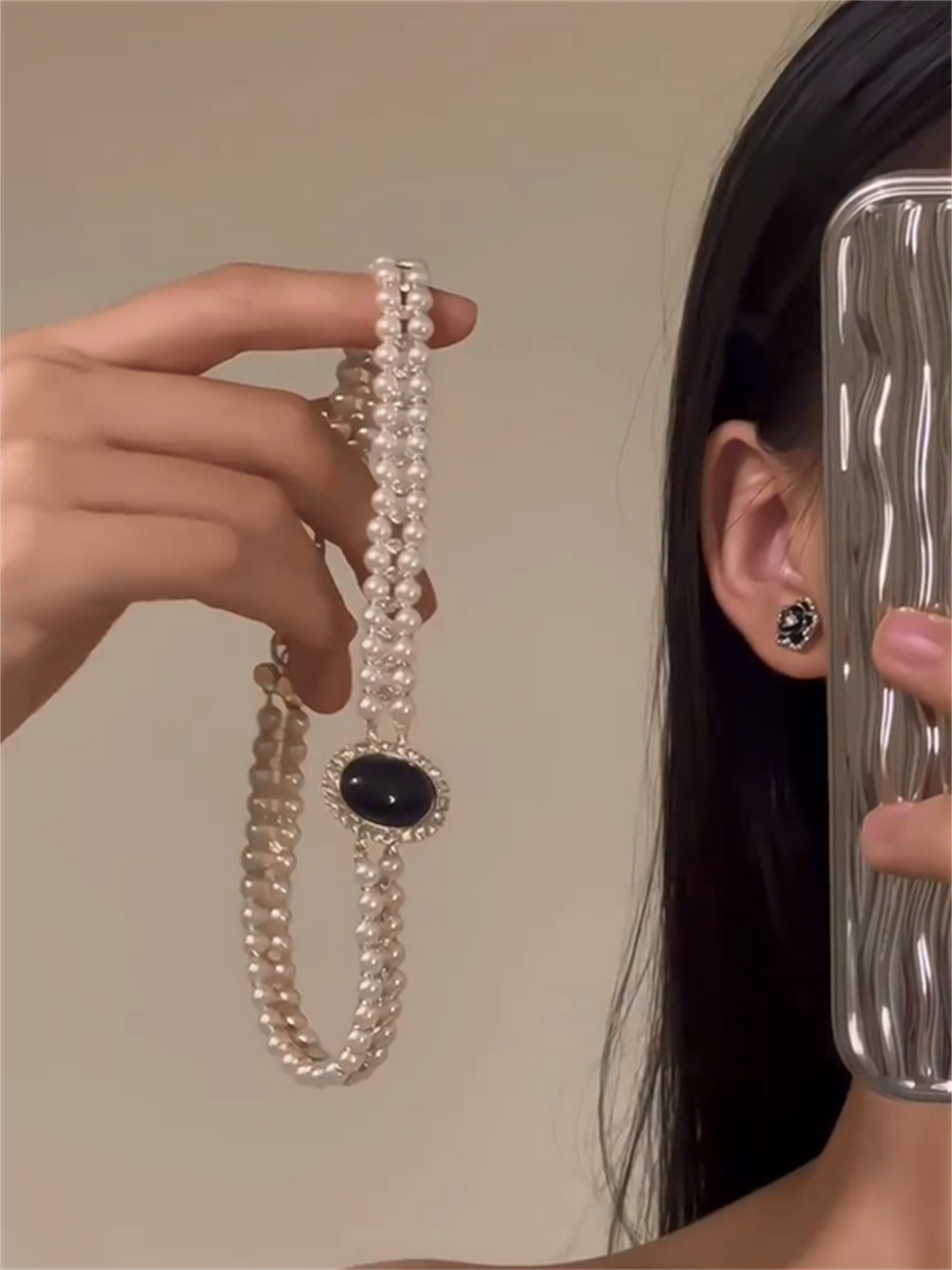 Elianah Layered Pearl Choker - Black